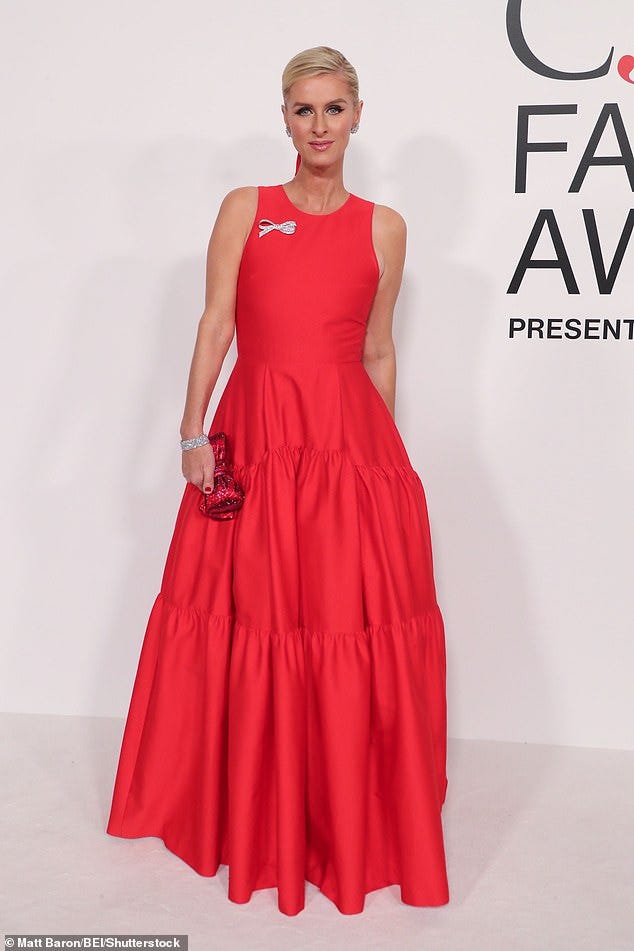 Red-y or not! Socialite Nicky Hilton brought her years of style expertise to the 2023 CFDA Fashion Awards on Monday night