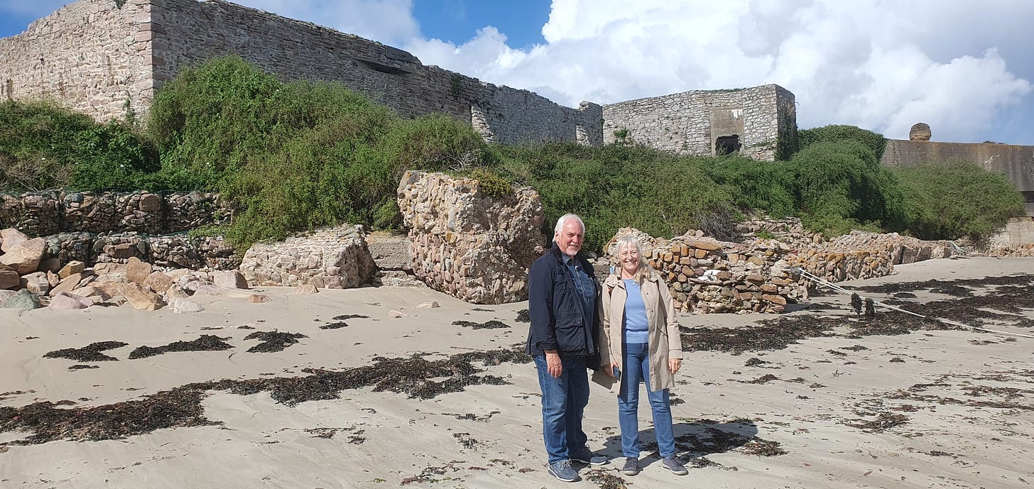 Authors Alistair Forrest & Jacquie Rogers at Roman Fort, Alderney