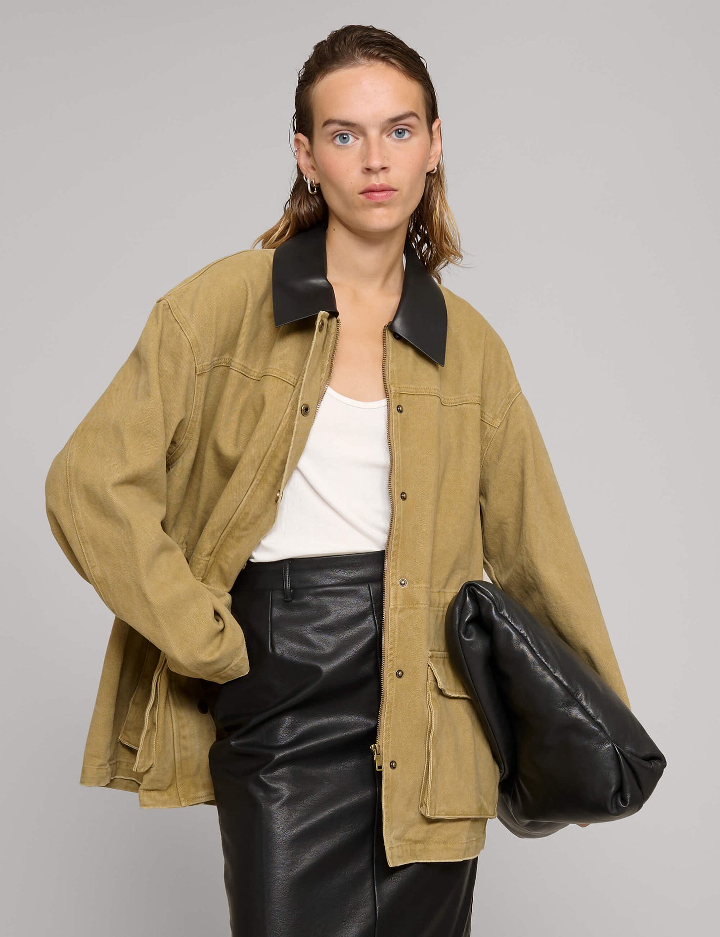 Leather Collar Barn Jacket-BESTSELLER