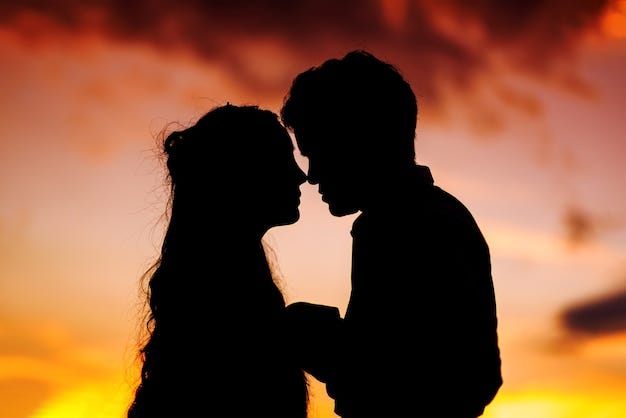 Premium Photo | Silhouette of wedding couple in love kissing and ...