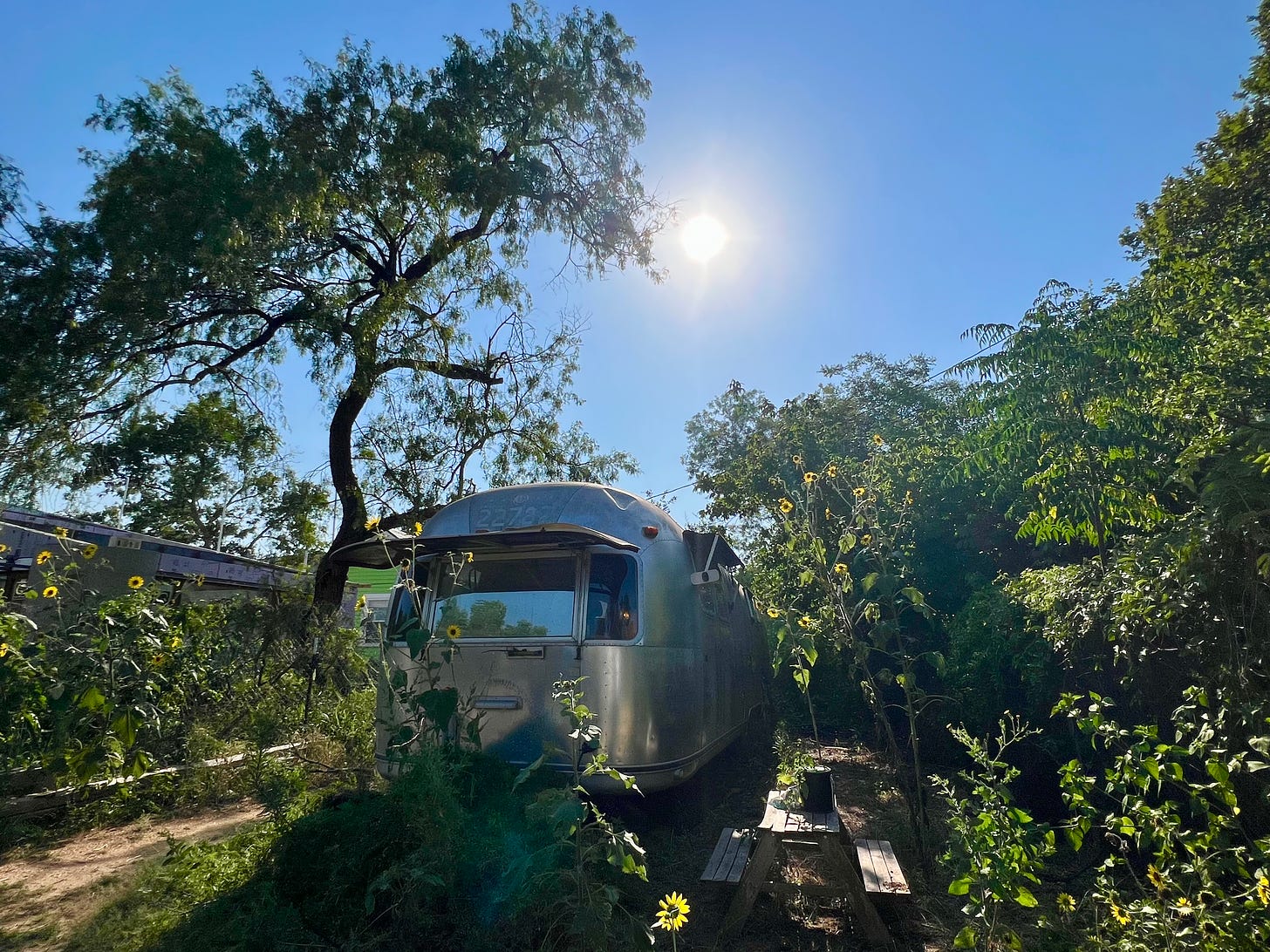 Afternoon sun over vintage Airstream