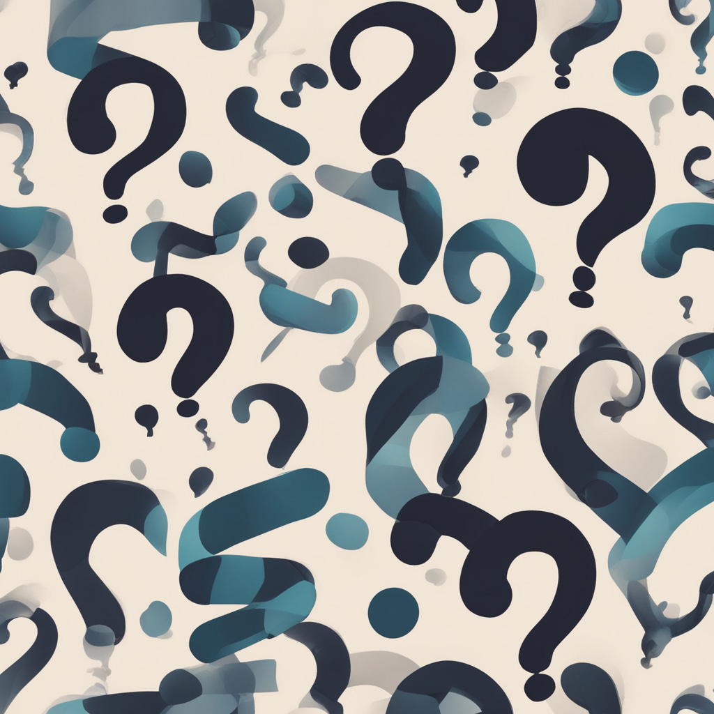 series of teal and black question marks against a neutral background