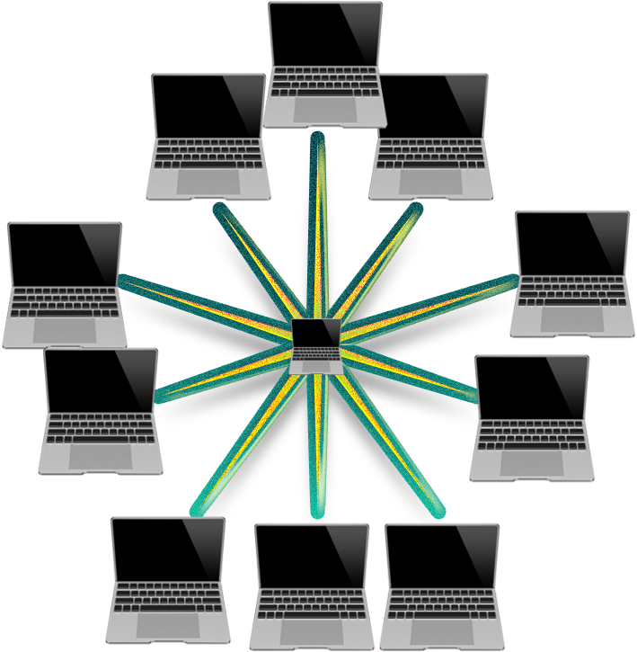 a star, with a laptop at the center and at each tip