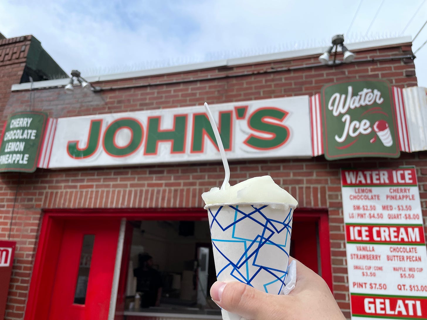 Water ice in front of John's Water Ice.