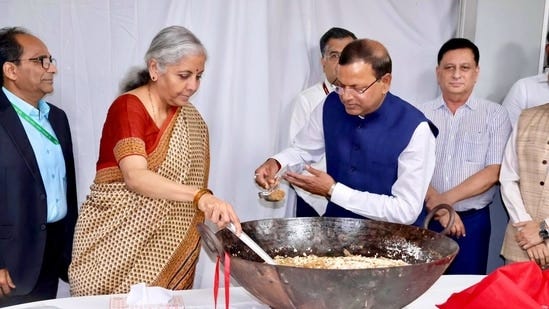 Union Budget 2024: Nirmala Sitharaman participates in 'halwa' ceremony held  at North Block - Hindustan Times