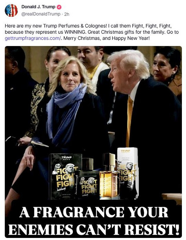 Donald Trump has made a suggestive statement about a viral intimate moment he shared with Jill Biden during a trip to Notre Dame with the above post on Truth Social