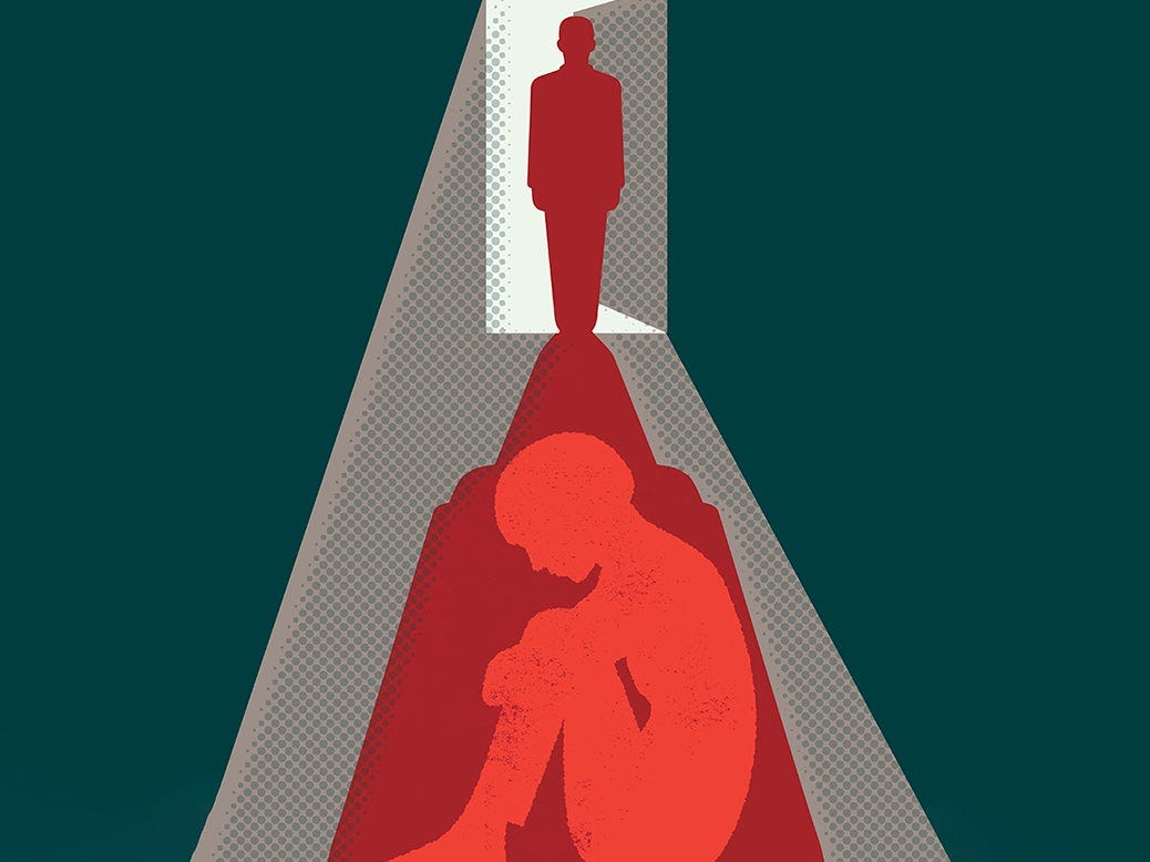 Illustration of a man standing threateningly over a woman