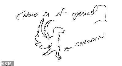 Toward the end of the document, the remote viewer sketched a winged creature with a tail, beak and talons and labelled it 'seradin'