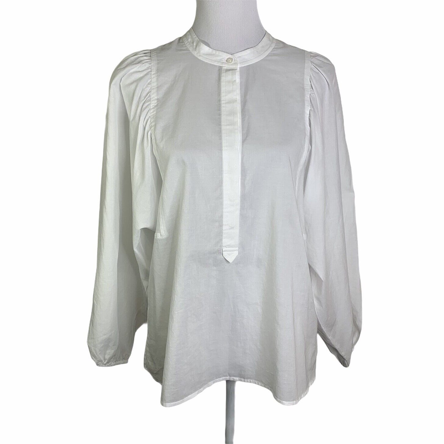 A.L.C. White Oversized Puffy Sleeves Half Button Down Oversized Blouse Womens 2 - Picture 1 of 10