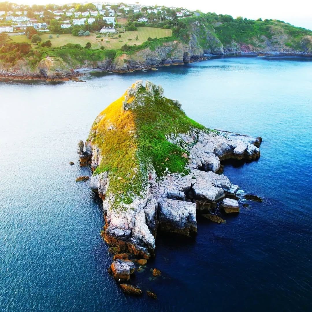 Incredible aerial over Thatcher Rock off the coast of Torquay. Photo from My Riviera