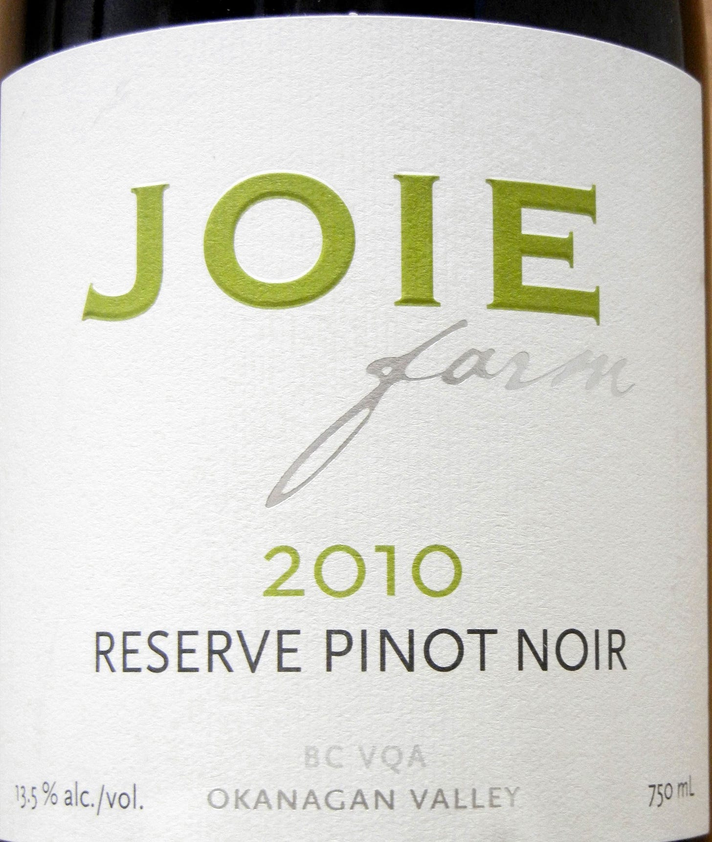 Joie Reserve Pinot Noir 2010 Label - BC Pinot Noir Tasting Review 10