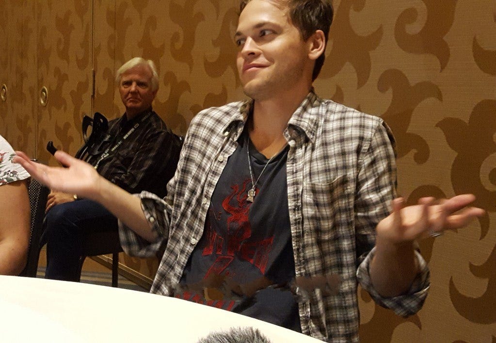 supernatural alex calvert shrugging at comic con 2018