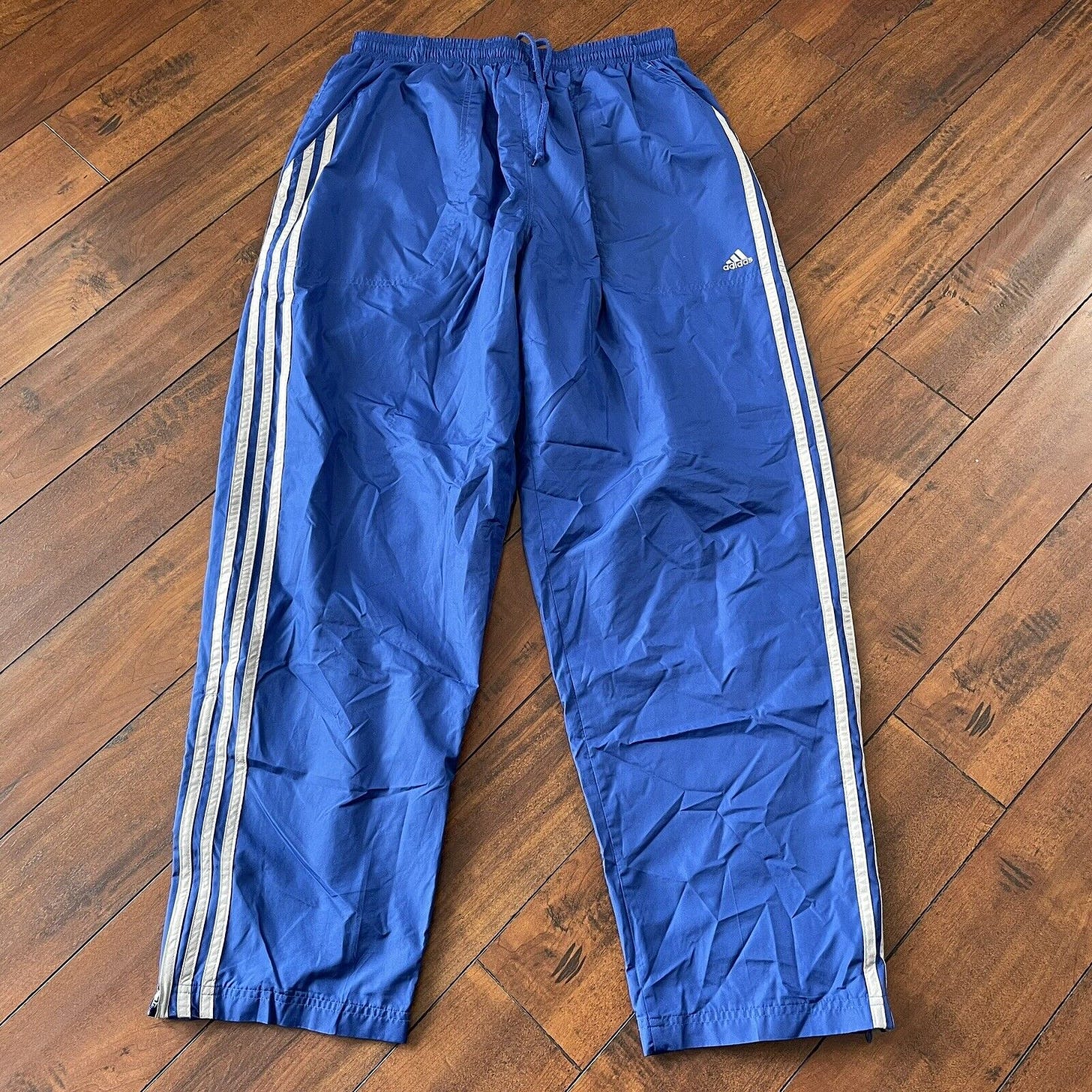 VTG Adidas Track Pants Mens XL RoyalBlue Side Stripe Ankle Zip Lined Windbreaker - Picture 1 of 15
