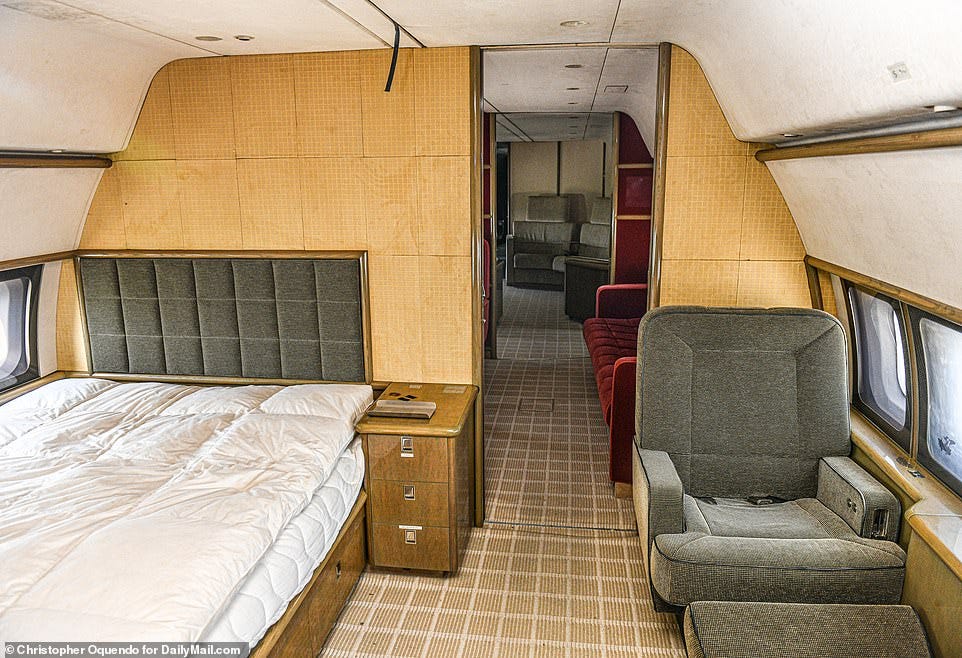 The plane's rear bedroom cabin.  Florida-based World Aviation Services paid an undisclosed sum for the decades-old tri-jet in March 2020