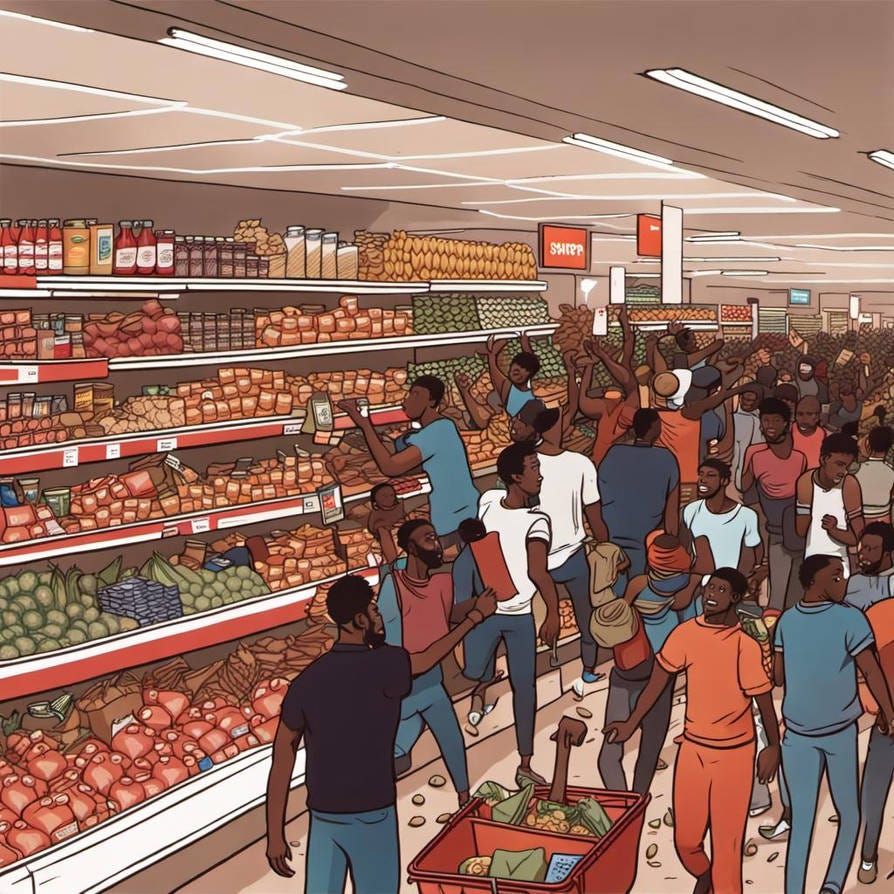 Crowd Looting A Supermarket