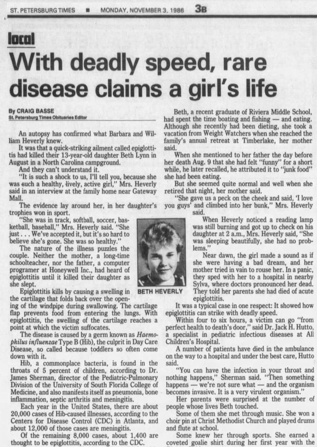 Tragically, we used to read about these kinds of deaths from now vaccine-preventable diseases in the paper. 