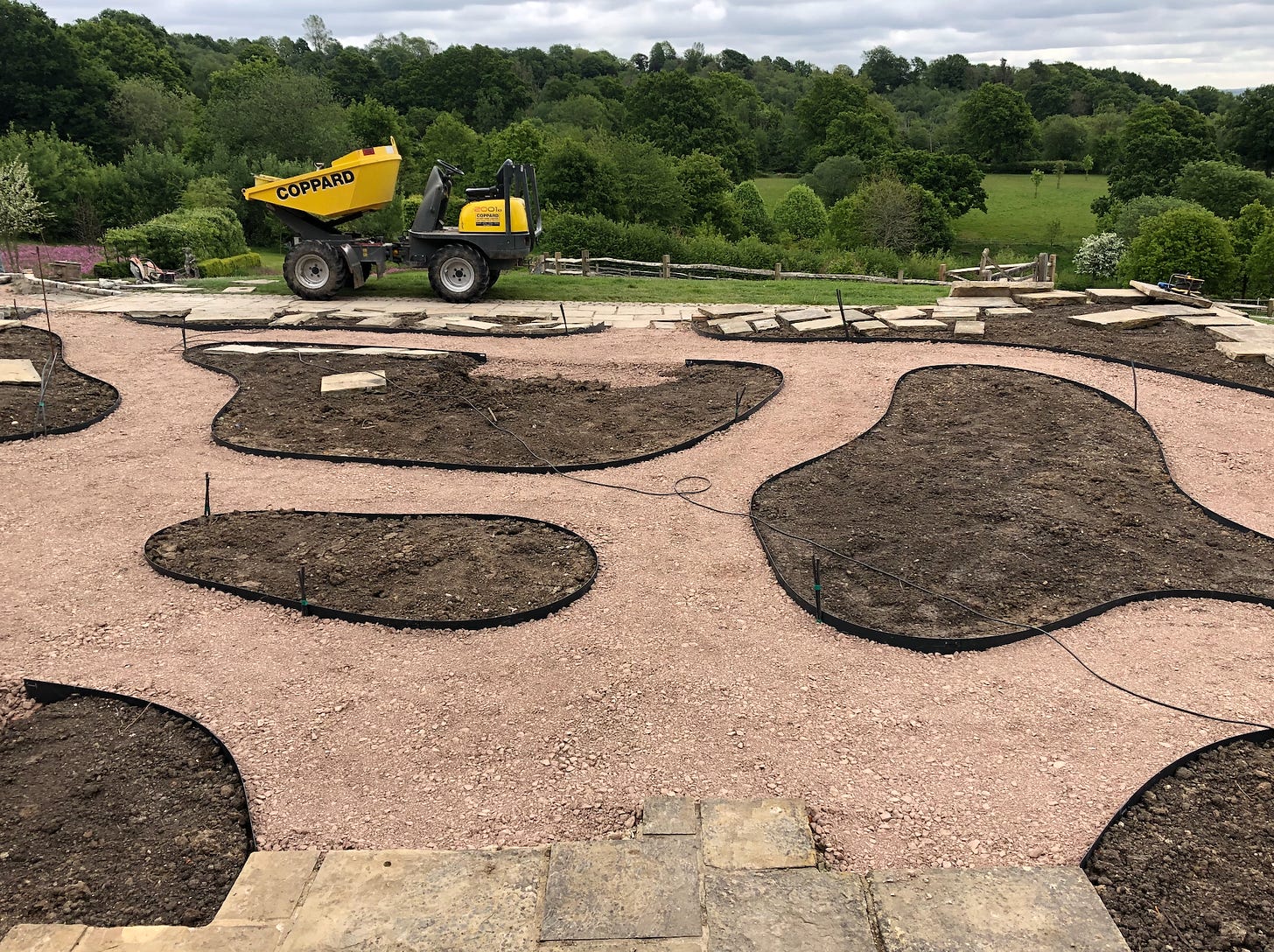 empty flowerbeds in a gravel garden