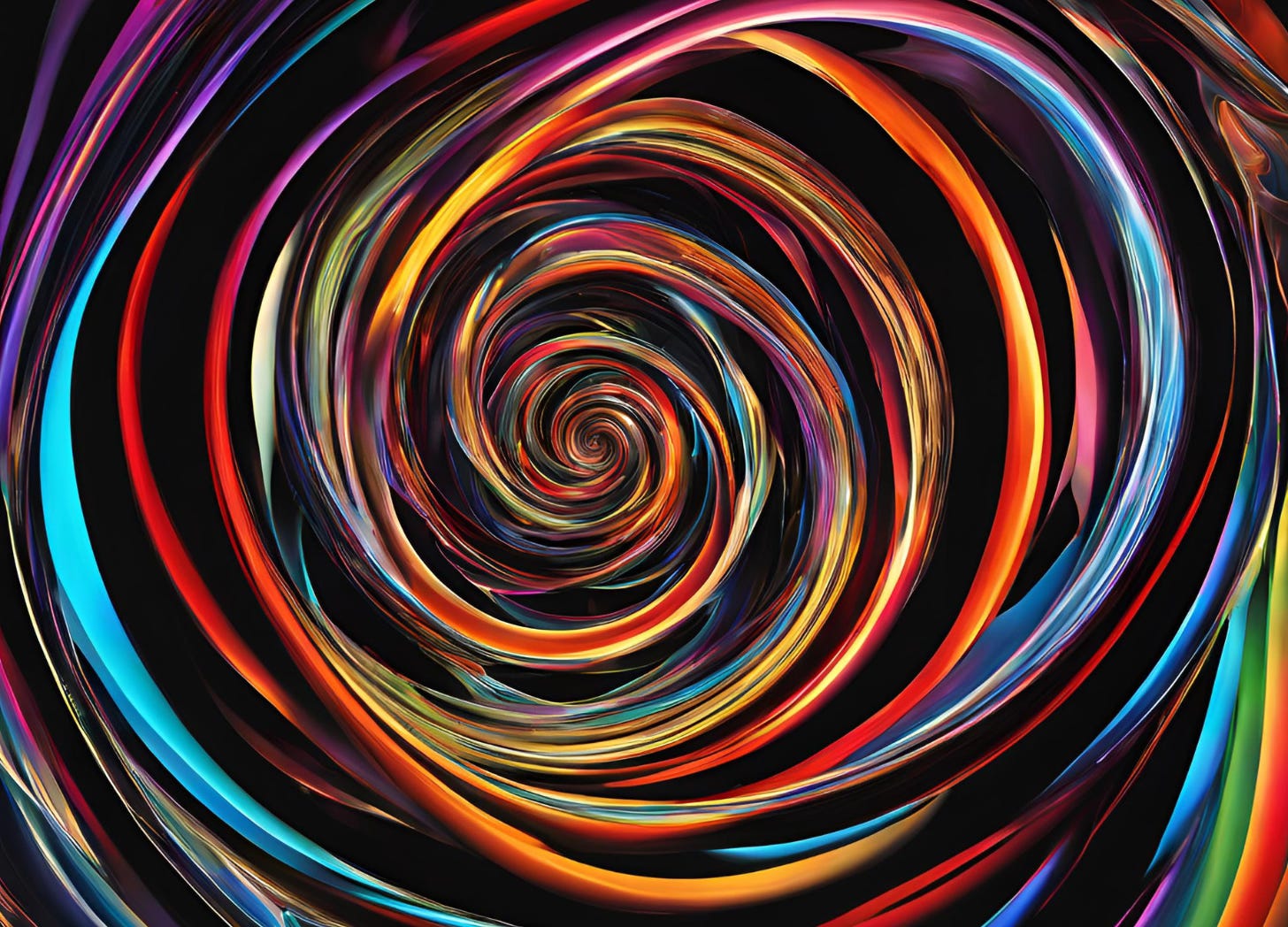 Multi-coloried spiral swirls on a black background