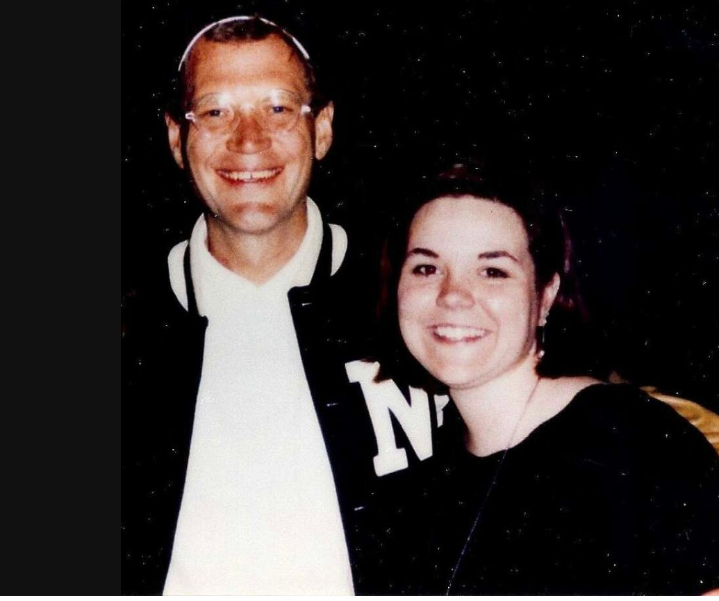 David Letterman circa 1993 with his young assistant, Caissie St.Onge, aged 21, LOL