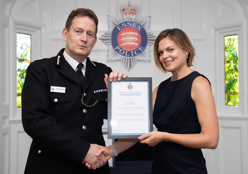 Detective Constable Emily Monk has been recognised with a commendation from Chief Constable Ben-Julian Harrington