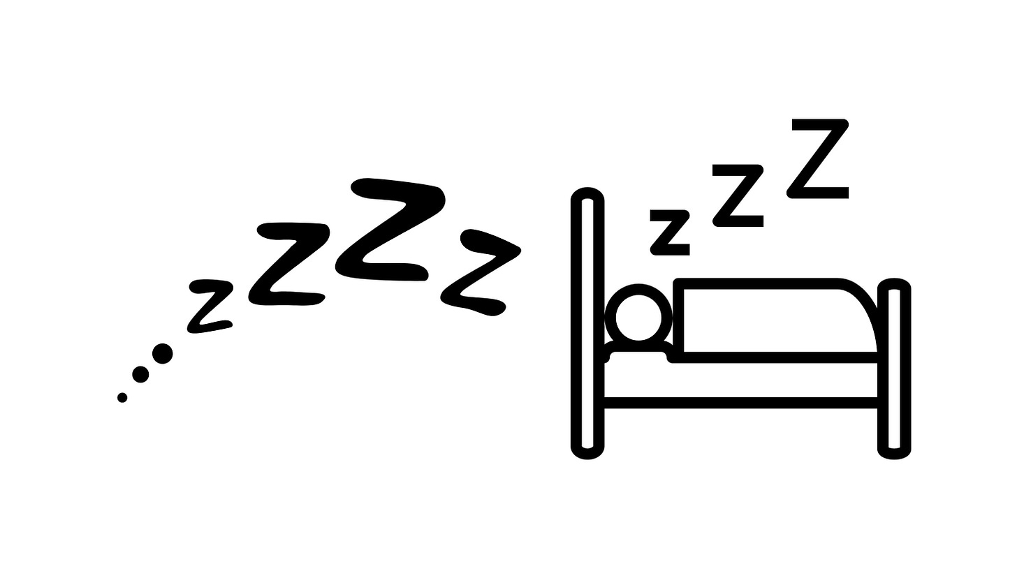 Sleep "z's" leading to a person in bed sleep.