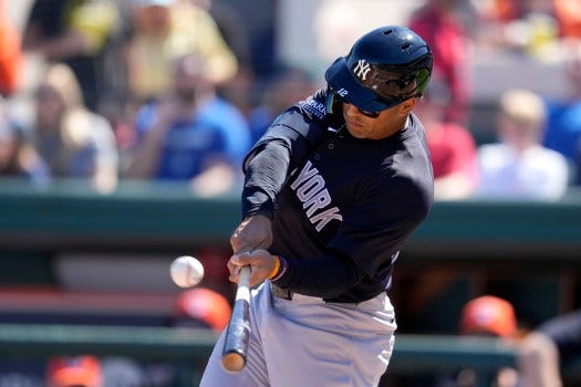 Trent Grisham homered in his first Grapefruit League with the Yankees on Saturday. (AP Photo/Charlie Neibergall)