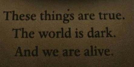 These things are true. The world is dark. And we are alive.