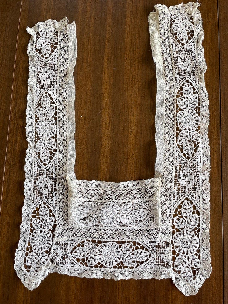 Antique Edwardian Collar Ecru Lace, and Embroidery image 1