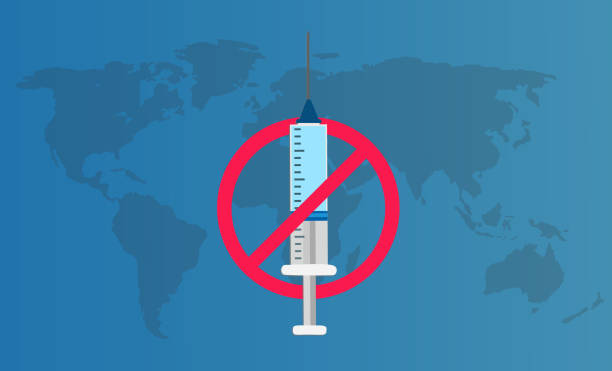 bildbanksillustrationer, clip art samt tecknat material och ikoner med sluta vaccinera dig. säg nej till vacciner. spruta i förbudscirkeln. coronavirus - stop the vaccines