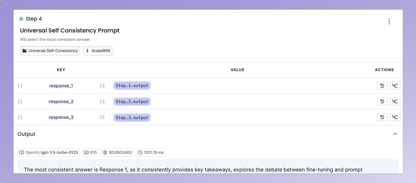 prompt chain step in PromptHub where previous responses are passed as inputs