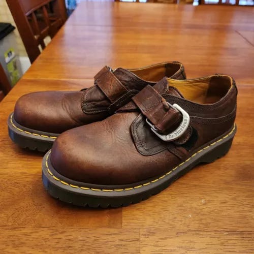 Dr Doc Martens Vintage Monk Strap Womans Shoes 10 Leather Tan Brown Oxford - Picture 1 of 5