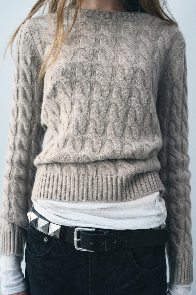 Zara 100% CASHMERE CABLE KNIT SWEATER - Brown / Taupe - Image 1