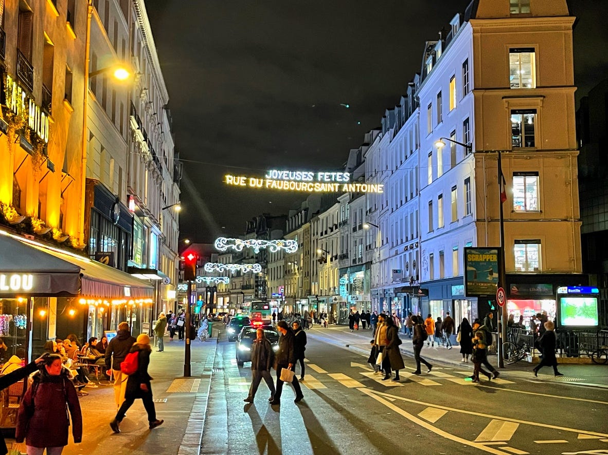 Paris street by night