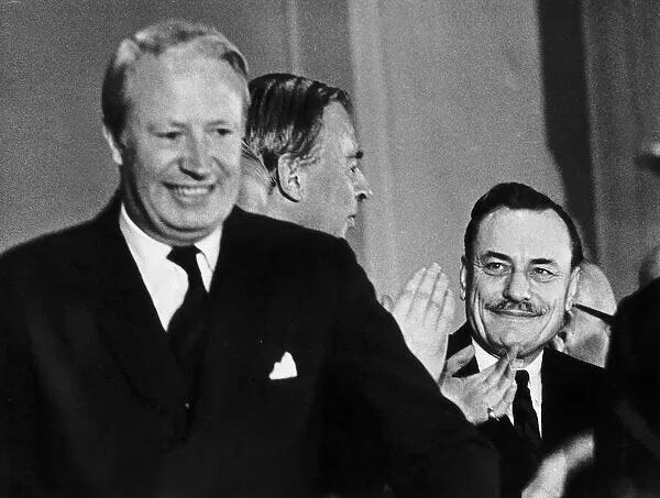 Enoch Powell MP (R) with Edward Heath MP 1969. Available as Framed Prints,  Photos, Wall Art and other products #21252584