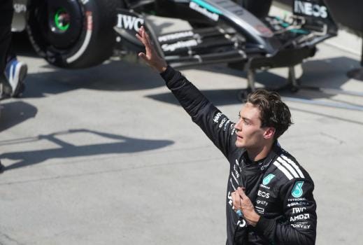 El piloto de Mercedes, George Russell, del Reino Unido, celebra después de ganar el Gran Premio de Canadá de F1 en Montreal, el domingo 15 de junio de 2025. (Christinne Muschi/The Canadian Press vía AP) El piloto de Mercedes, George Russell, del Reino Unido, celebra después de ganar el Gran Premio de Canadá de F1 en Montreal, el domingo 15 de junio de 2025. (Christinne Muschi/The Canadian Press vía AP)
