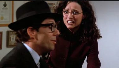 A screenshot from Seinfeld, of Elaine yelling at somebody