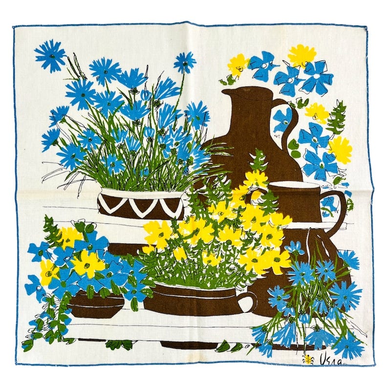 Vintage Vera Neumann Signed Floral Linen Napkin 15 image 1