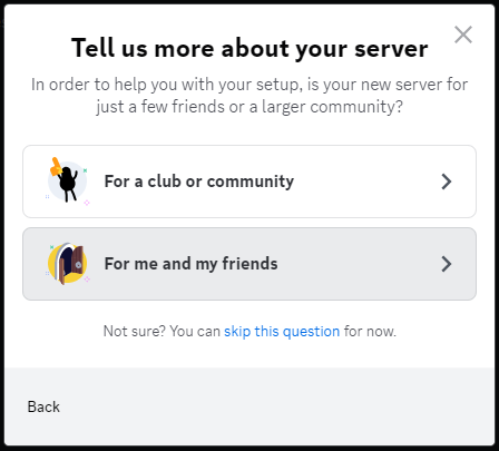 Discord: "Tell us more about your server" dialogue box