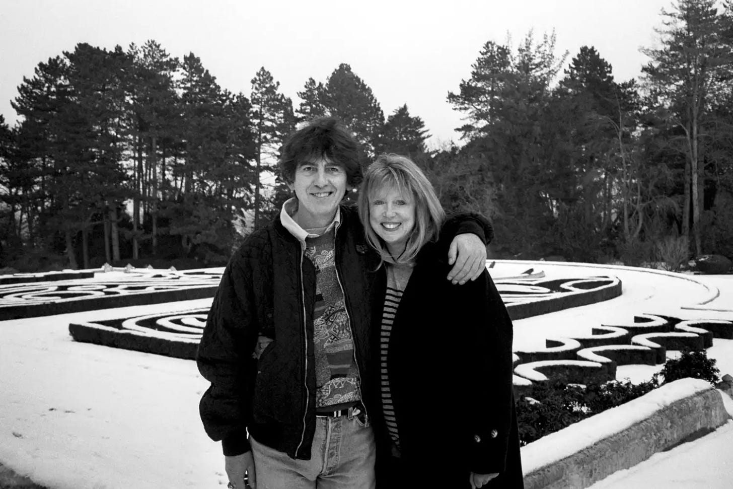 George Harrison and Pattie Boyd in the snow, 1991