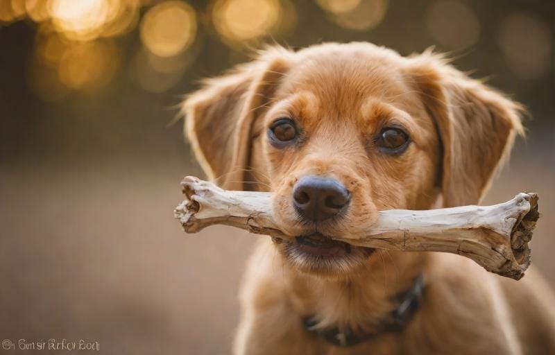 puppy carrying bone-shaped stick