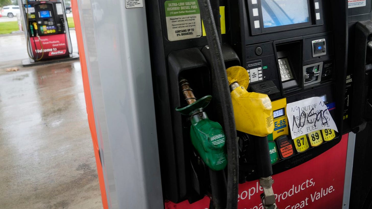 Pumps are closed at a gas station in Fort Myers Beach, Florida on Monday. About 11% of gas stations in Florida are without gas ahead of Hurricane Milton's arrival in the state.