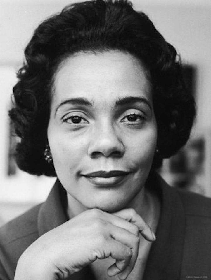 Black and white photo of Coretta Scott King