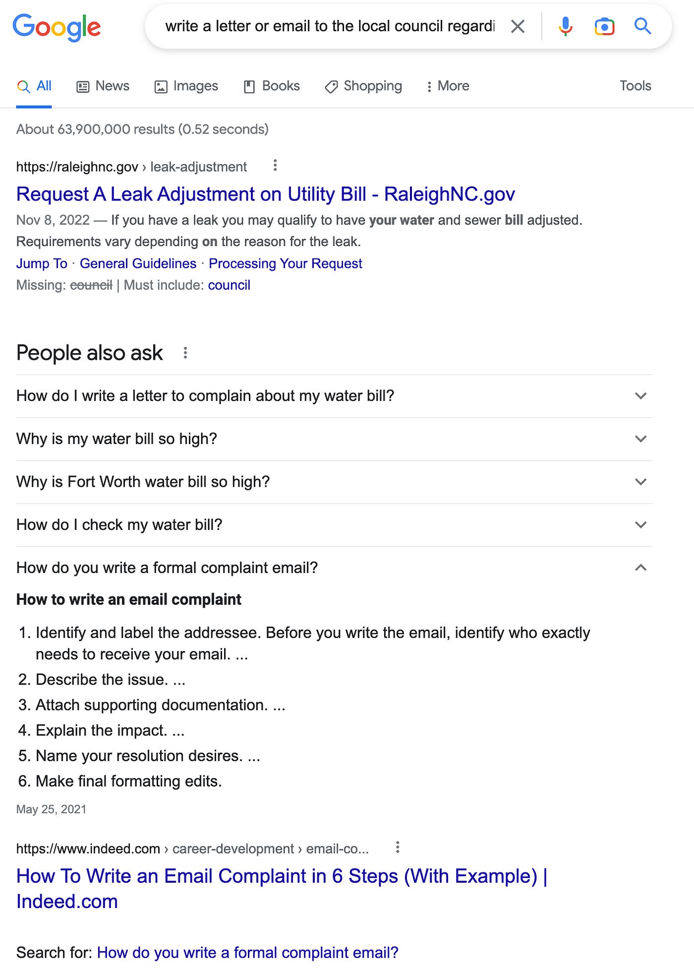 google results for query