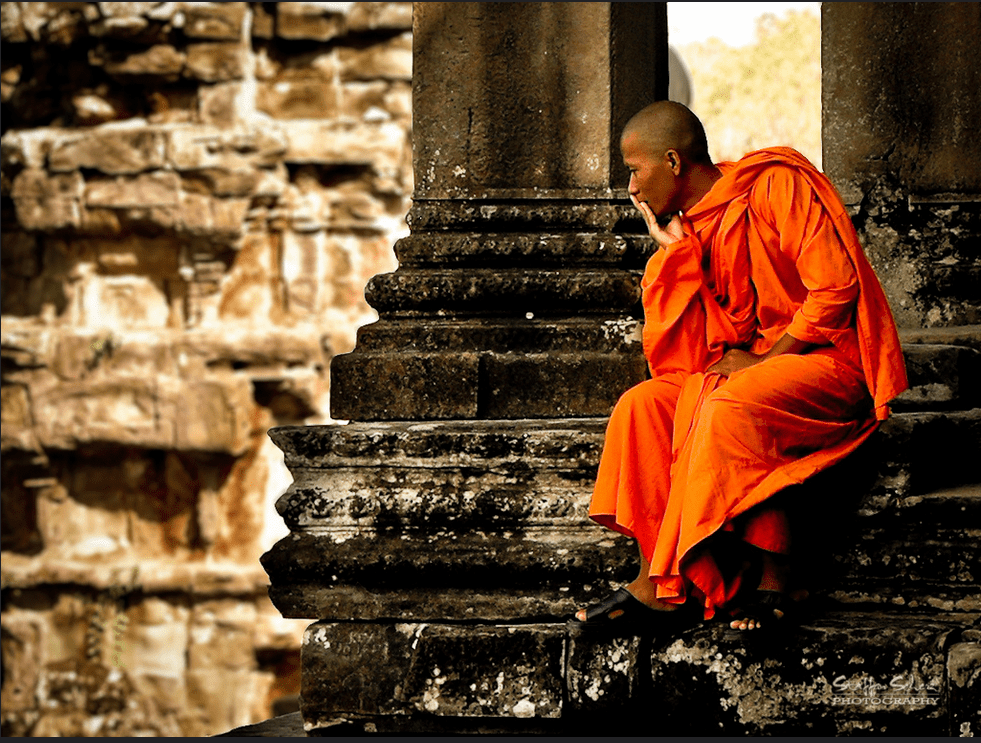 Monk Sitting in Angkor Wat