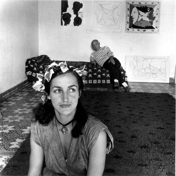 Françoise Gilot and Pablo Picasso in Vallauris, France, circa 1952.