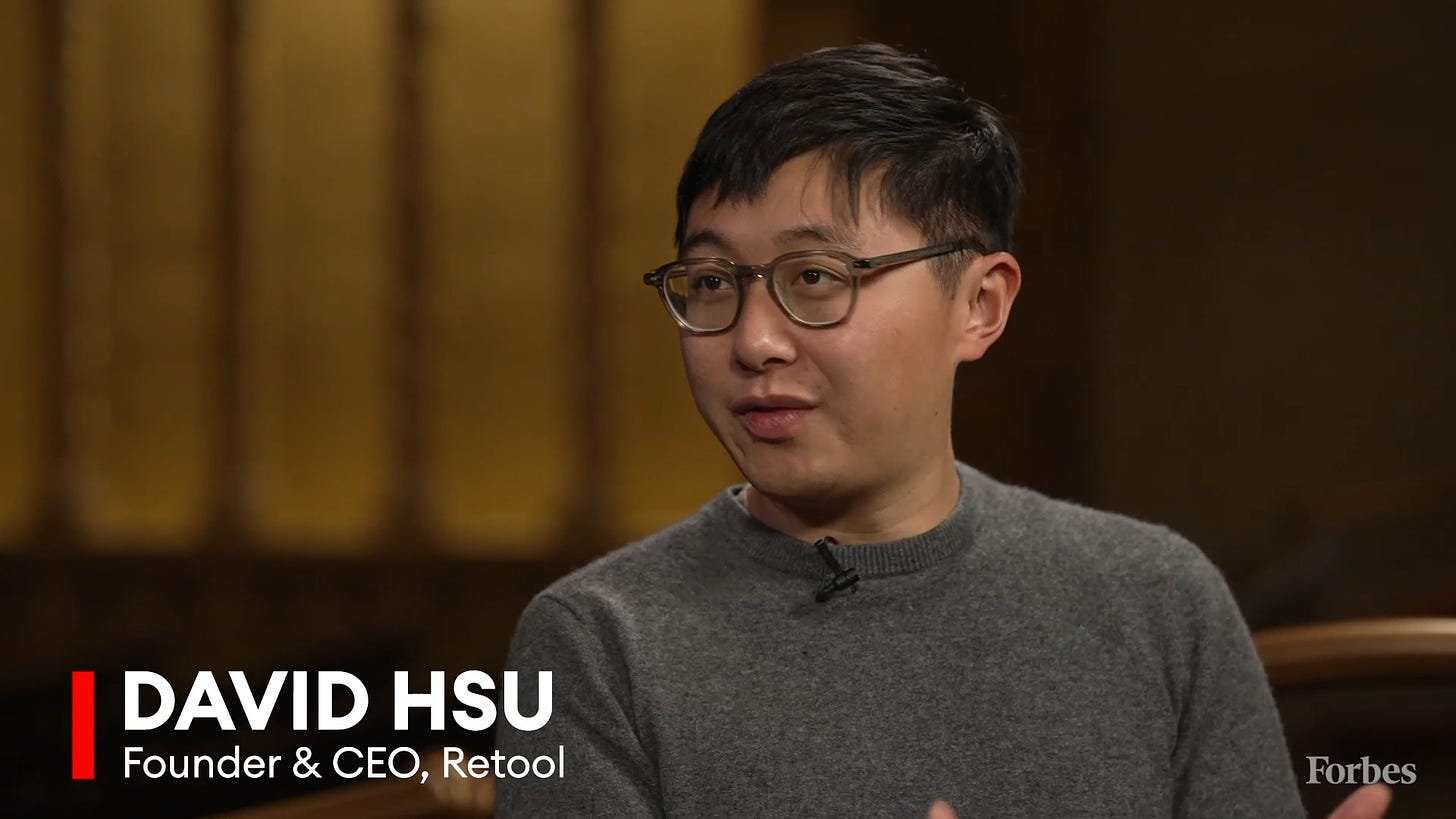 Forbes on X: ""[AI] is a real tailwind for us which is pretty exciting."  David Hsu, founder and CEO at @retool, joins @Rosemarietv on "Forbes Talks"  backstage at the Forbes #Under30Summit to