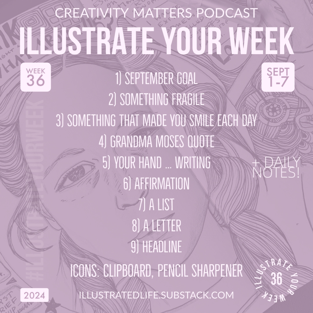 Week 36 prompts for illustrated journal 