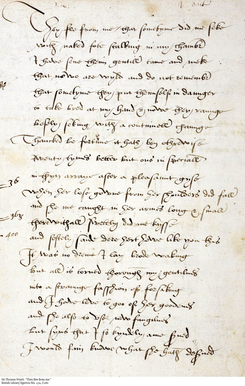 The original manuscript for the Thomas Wyatt poem "They Flee from Me."