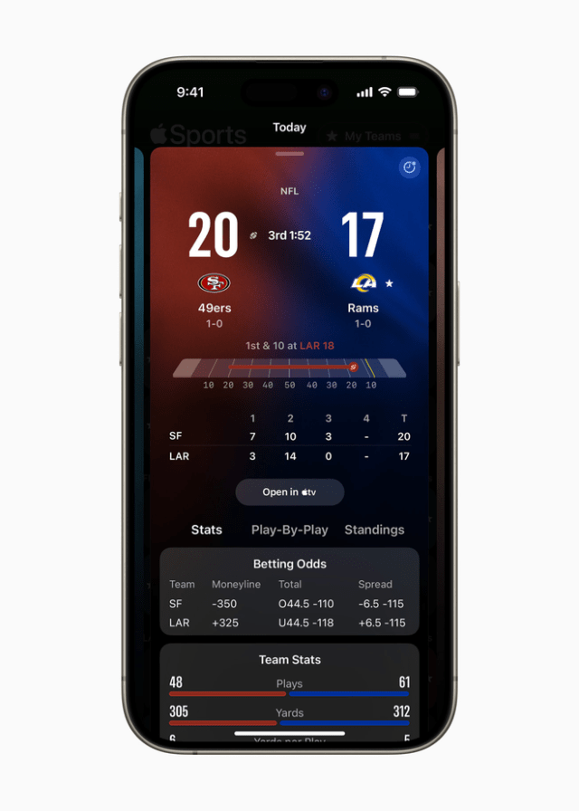 Updates for NFL and college football games include a new dynamic drive tracker to let fans visualize where the ball is on the field at any time.