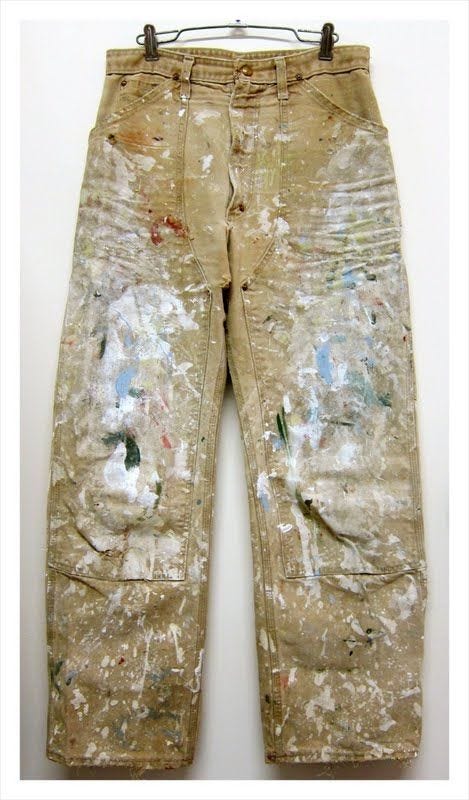 Double-knee workwear jeans splattered with paint